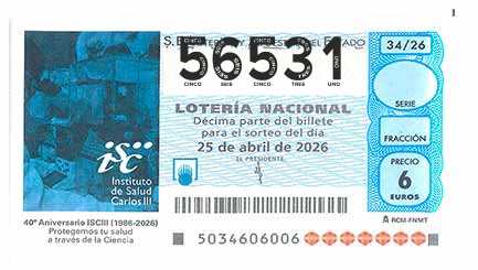 Décimo 56531 del sorteo 34-25/04/2026 Sábado