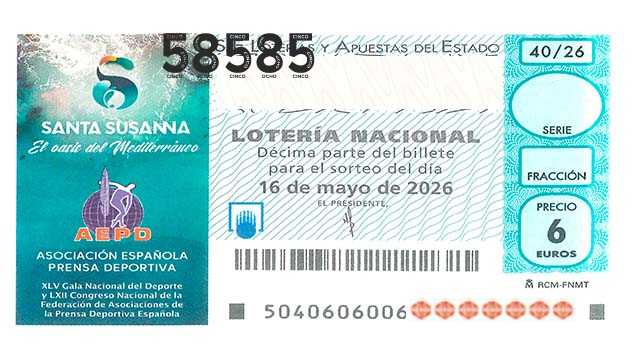 Décimo 58585 del sorteo 40-16/05/2026 Sábado