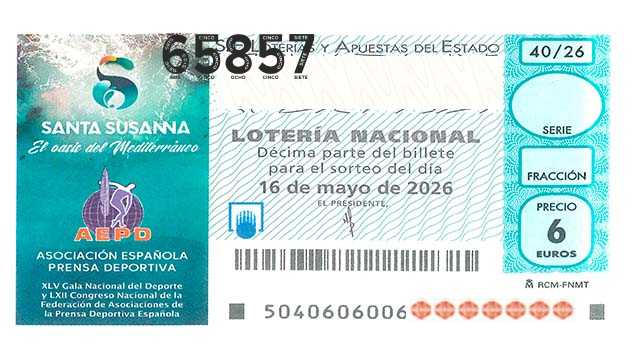 Décimo 65857 del sorteo 40-16/05/2026 Sábado