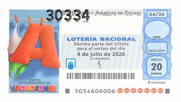 Décimo 30334 del sorteo 54-04/07/2026 Sábado
