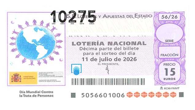 Décimo 10275 del sorteo 56-11/07/2026 Sábado