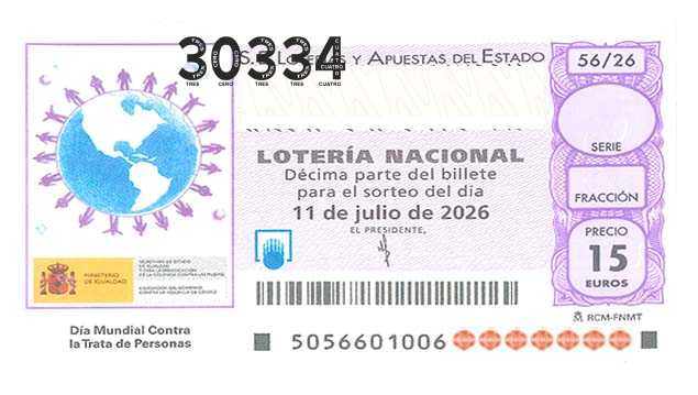 Décimo 30334 del sorteo 56-11/07/2026 Sábado