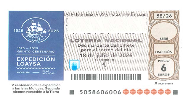 Décimo 44215 del sorteo 58-18/07/2026 Sábado