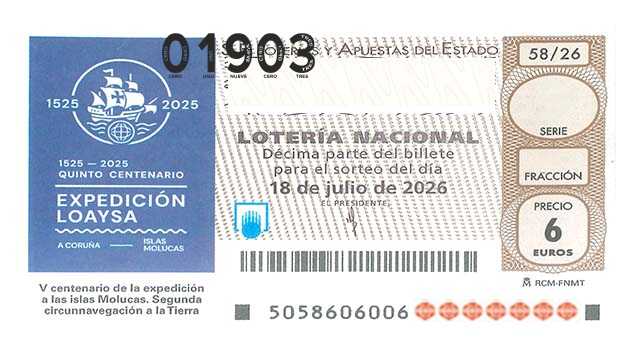 Décimo 01903 del sorteo 58-18/07/2026 Sábado