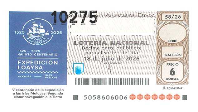 Décimo 10275 del sorteo 58-18/07/2026 Sábado