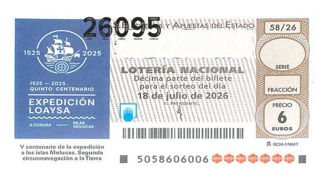 Décimo 26095 del sorteo 58-18/07/2026 Sábado