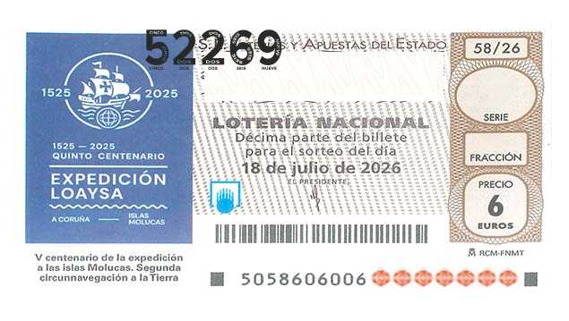 Décimo 52269 del sorteo 58-18/07/2026 Sábado