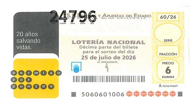 Décimo 24796 del sorteo 60-25/07/2026 Sábado