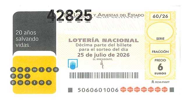 Décimo 42825 del sorteo 60-25/07/2026 Sábado