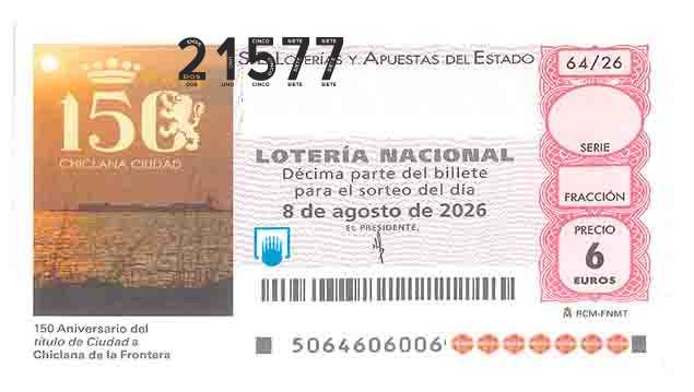 Décimo 21577 del sorteo 64-08/08/2026 Sábado