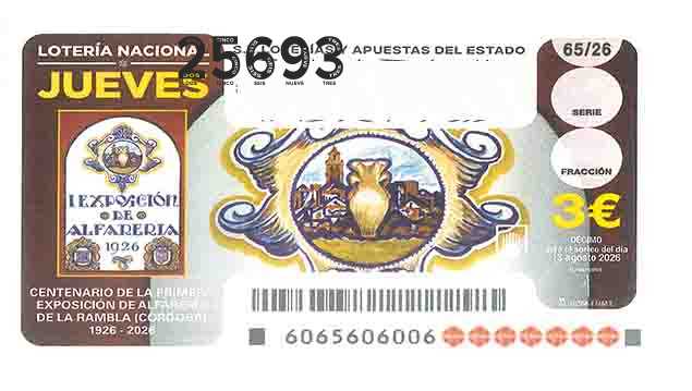 Décimo 25693 del sorteo 65-13/08/2026 Jueves